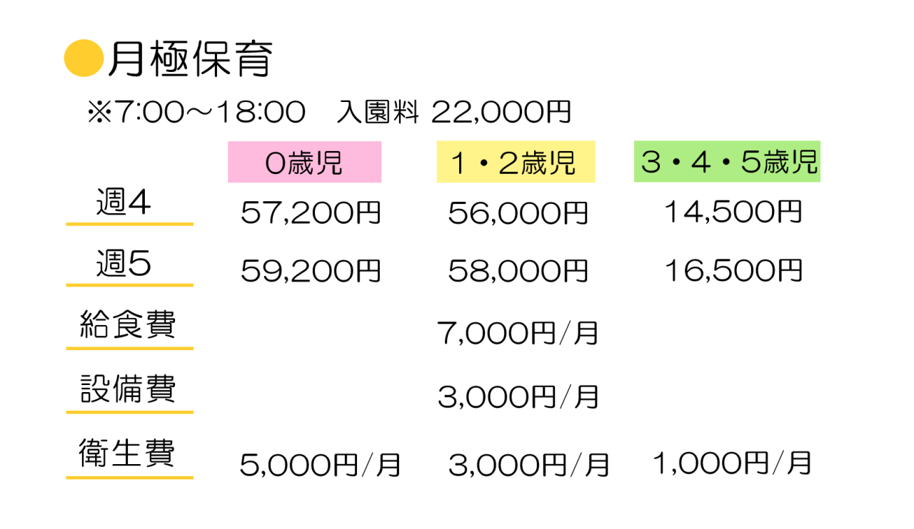 なかよし保育園 HP料金表 縦